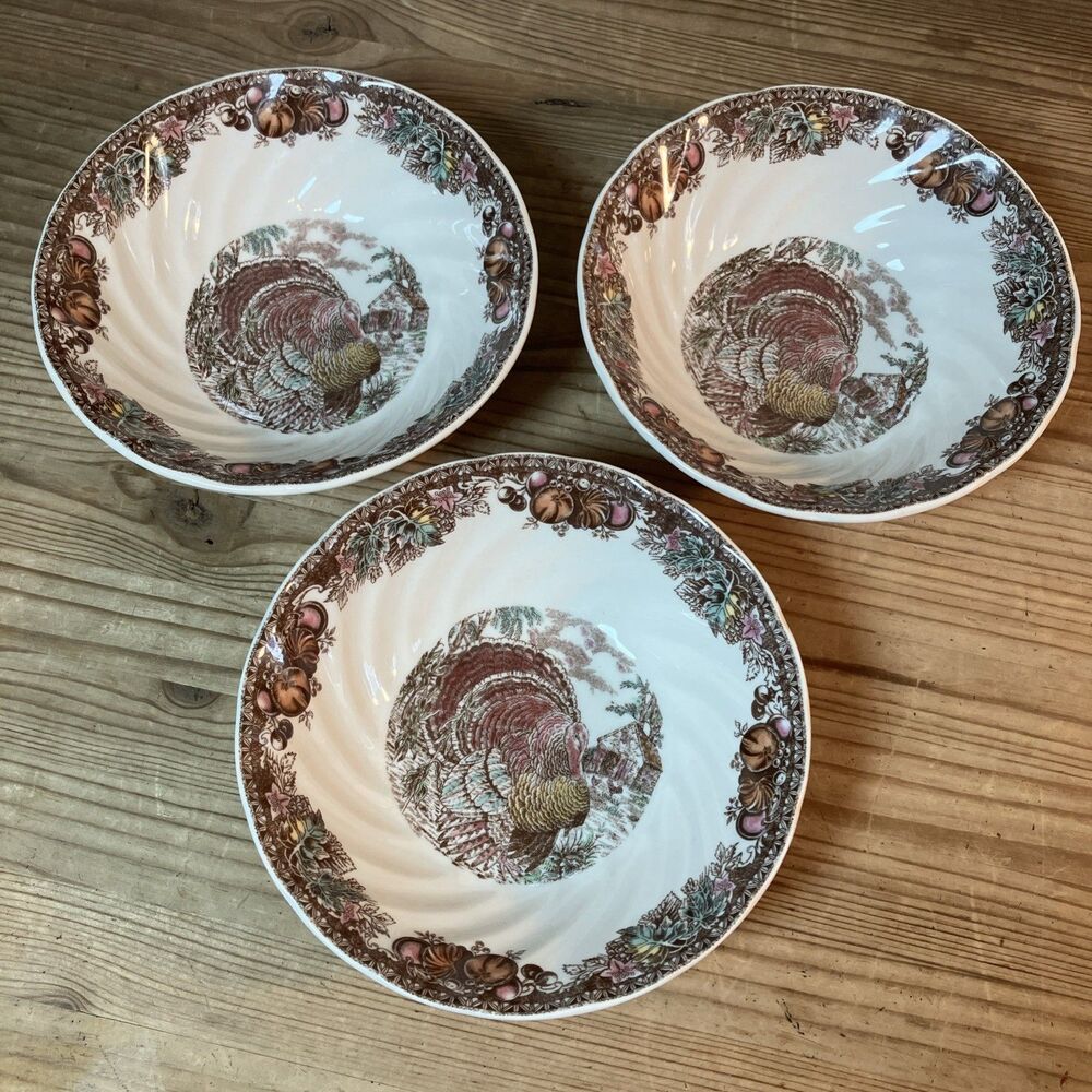 Johnson Brothers AUTUMN MONARCH Cereal Bowl 6.5” set (3) Turkey Thanksgiving NWT